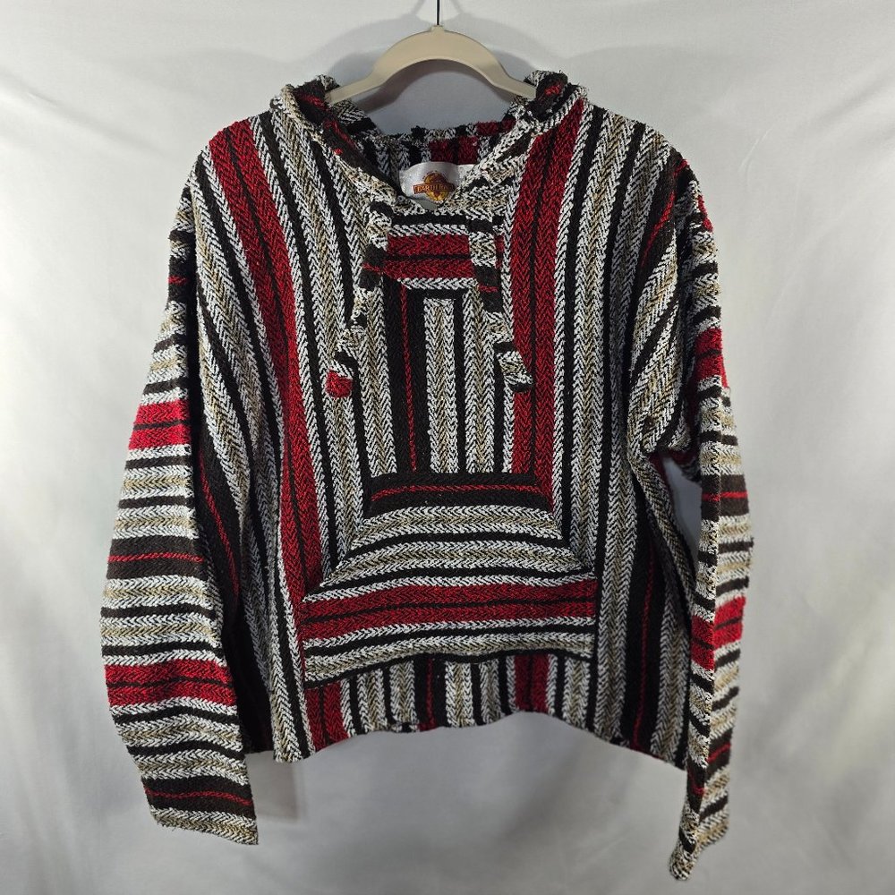 Earth Ragz Multicolor Pancho Pullover Hoodie Sweater Men's Medium Hippy (O-26)